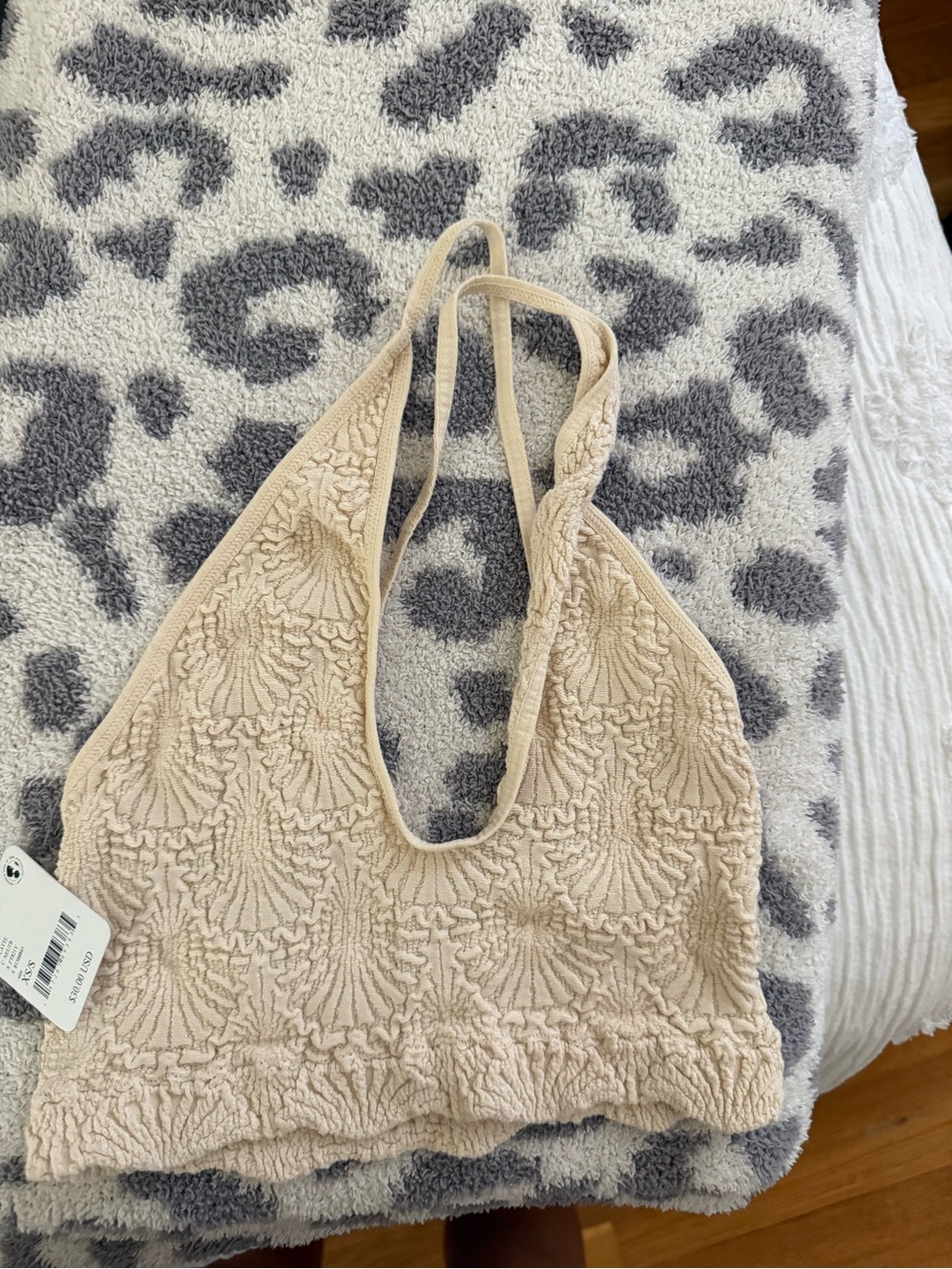 Free People Cream Textured Halter Crop Top